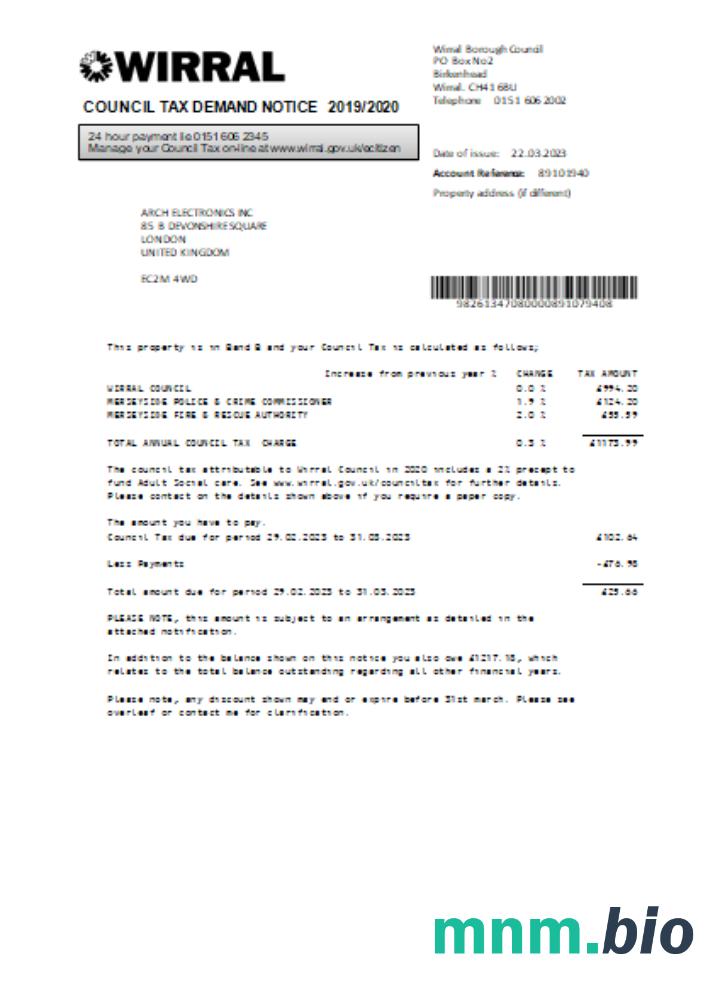 Wirral Council tax business bill